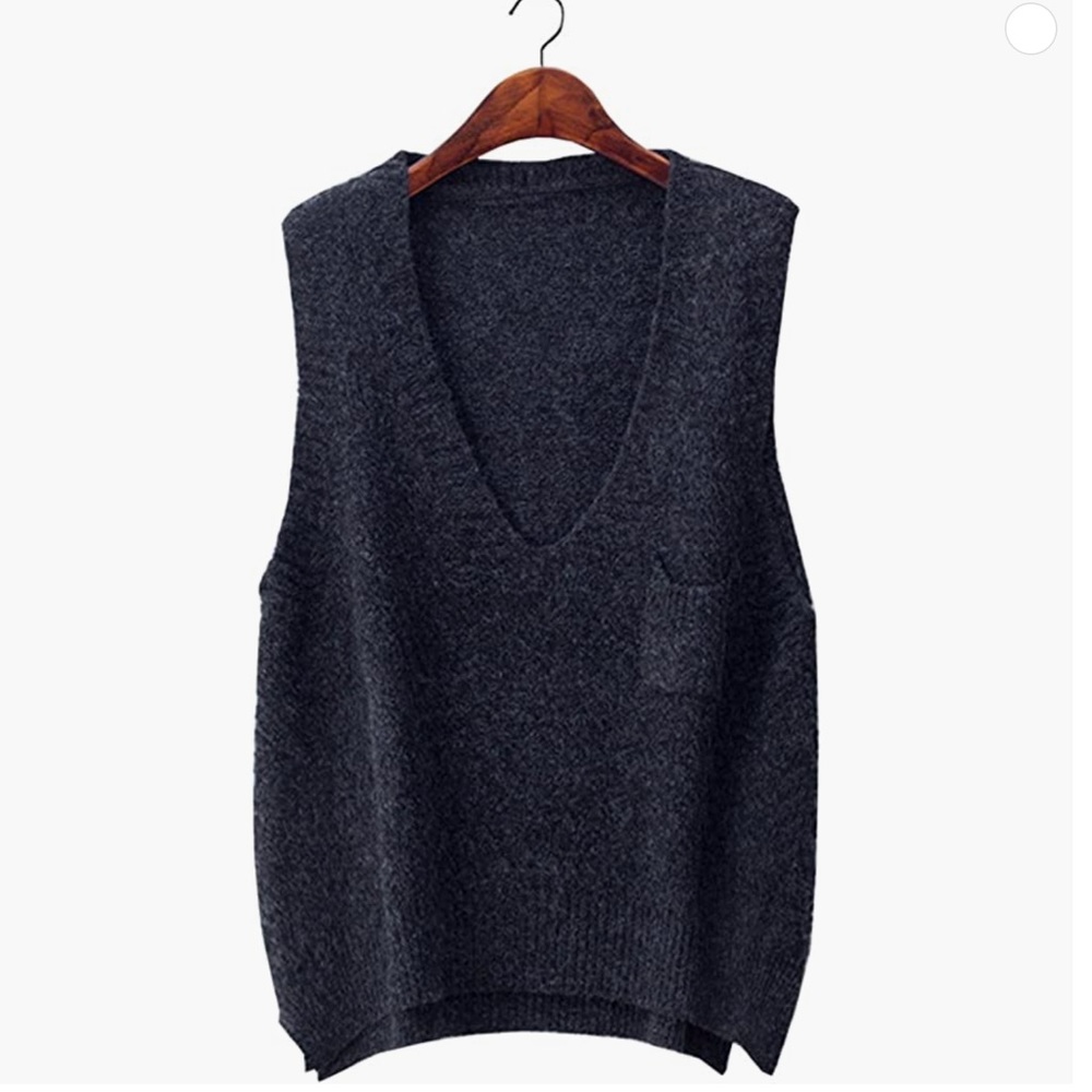 Futurist Women’s Boxy Solid Color Low V Neck Marled Knitted Sweater Vest Top